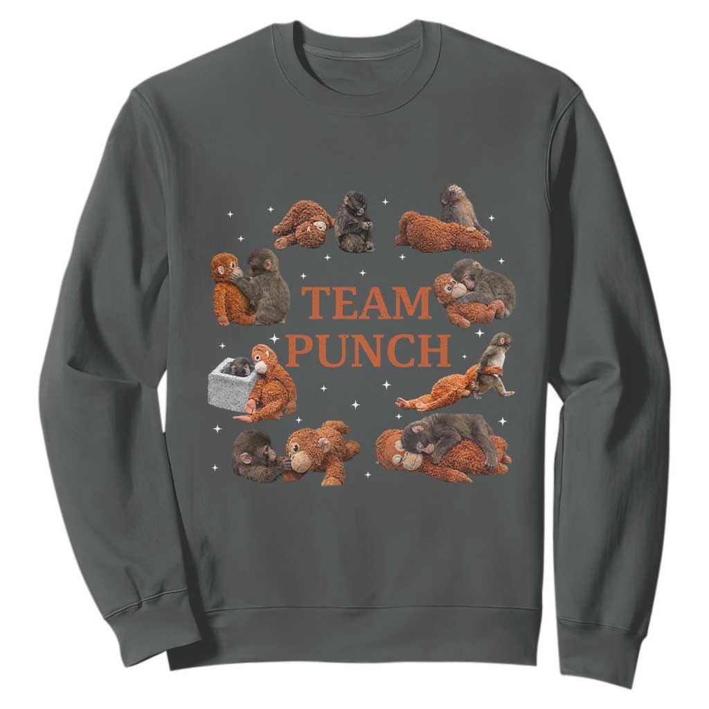 Team Punch Monkey Sweatshirt Viral Baby Monkey Meme TS14 Dark Heather Print Your Wear