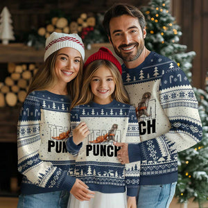 Team Punch Monkey Ugly Christmas Sweater Viral Trend Baby Monkey Meme TS14 Beige Navy Print Your Wear