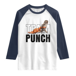 Team Punch Monkey Raglan Shirt Viral Trend Baby Monkey Meme TS14 White Navy Print Your Wear