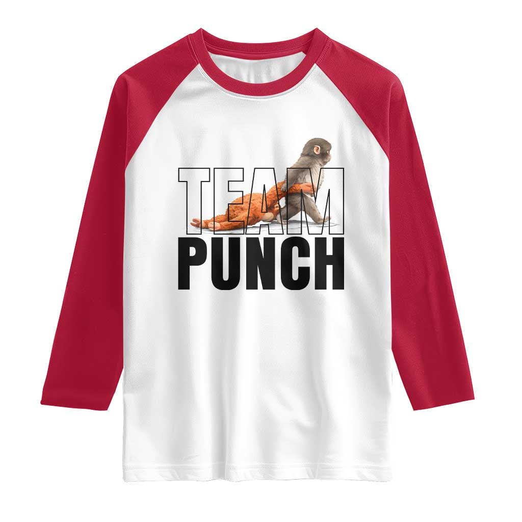Team Punch Monkey Raglan Shirt Viral Trend Baby Monkey Meme TS14 White Red Print Your Wear