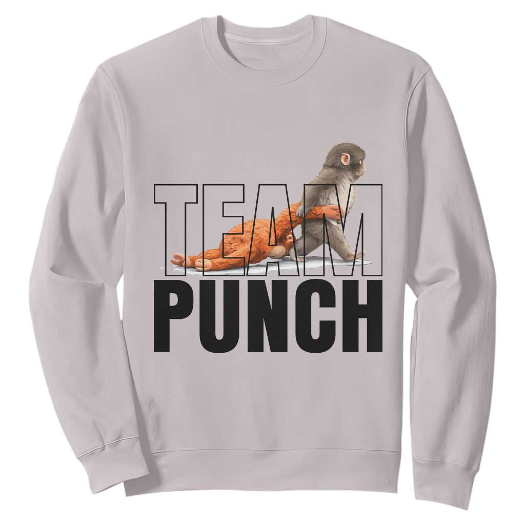 Team Punch Monkey Sweatshirt Viral Trend Baby Monkey Meme TS14 Ice Gray Print Your Wear