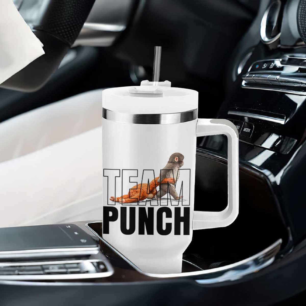 Team Punch Monkey Tumbler With Handle Viral Trend Baby Monkey Meme TS14 Print Your Wear