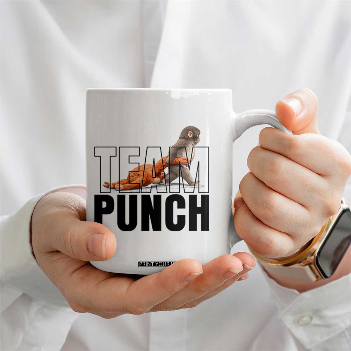 Team Punch Monkey Coffee Mug Viral Trend Baby Monkey Meme TS14 Print Your Wear