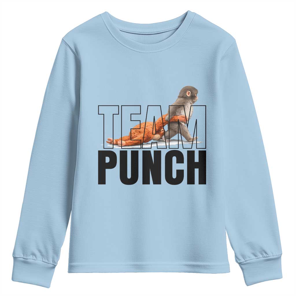Team Punch Monkey Youth Sweatshirt Viral Trend Baby Monkey Meme TS14 Light Blue Print Your Wear