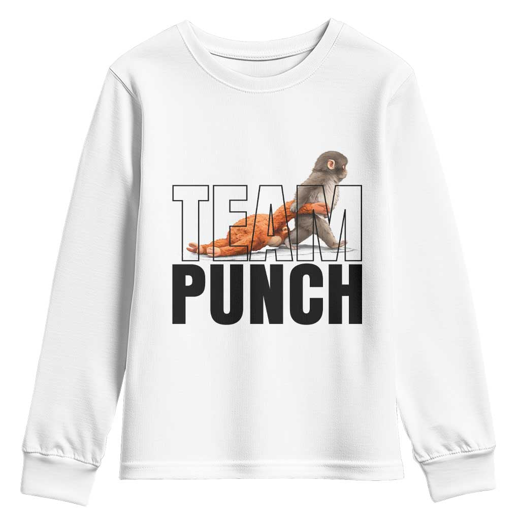 Team Punch Monkey Youth Sweatshirt Viral Trend Baby Monkey Meme TS14 White Print Your Wear