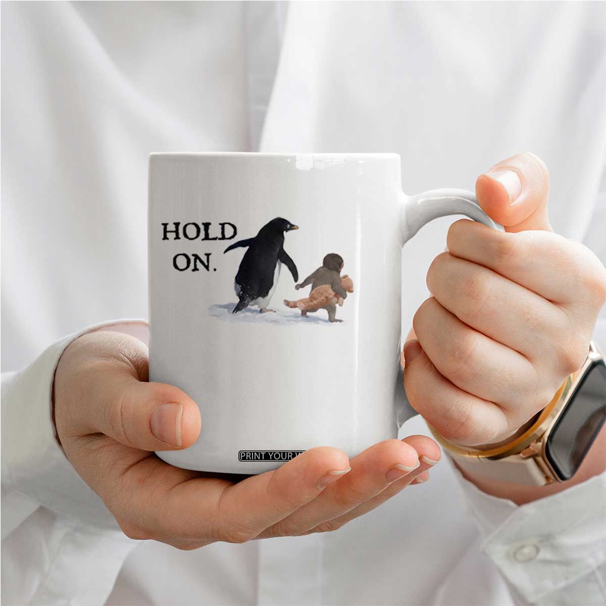 Baby Monkey Punch Viral Trend Coffee Mug Hold On TS14 Print Your Wear