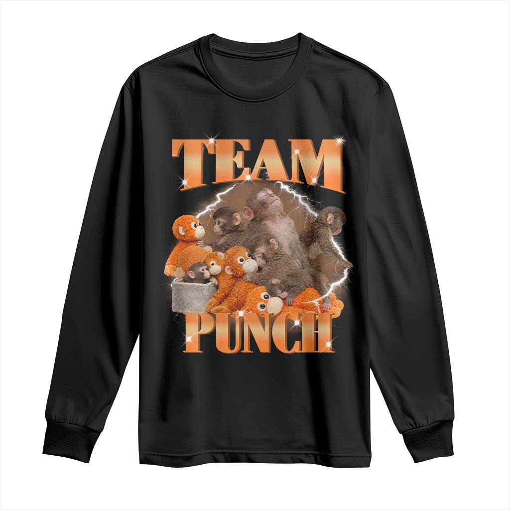 Viral Punch Monkey Long Sleeve Shirt Cute Baby Monkey With Plush Toy Meme TS14 Black Print Your Wear