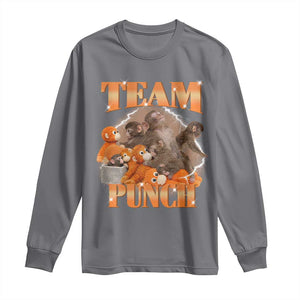 Viral Punch Monkey Long Sleeve Shirt Cute Baby Monkey With Plush Toy Meme TS14 Charcoal Print Your Wear