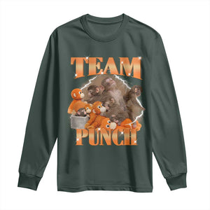 Viral Punch Monkey Long Sleeve Shirt Cute Baby Monkey With Plush Toy Meme TS14 Dark Forest Green Print Your Wear
