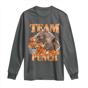 Viral Punch Monkey Long Sleeve Shirt Cute Baby Monkey With Plush Toy Meme TS14 Dark Heather Print Your Wear