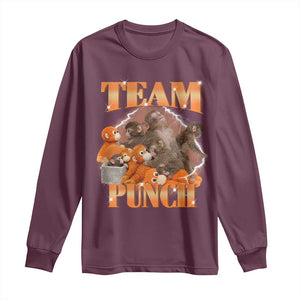 Viral Punch Monkey Long Sleeve Shirt Cute Baby Monkey With Plush Toy Meme TS14 Maroon Print Your Wear