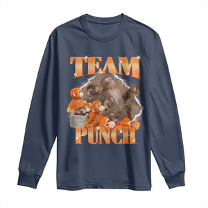 Viral Punch Monkey Long Sleeve Shirt Cute Baby Monkey With Plush Toy Meme TS14 Navy Print Your Wear