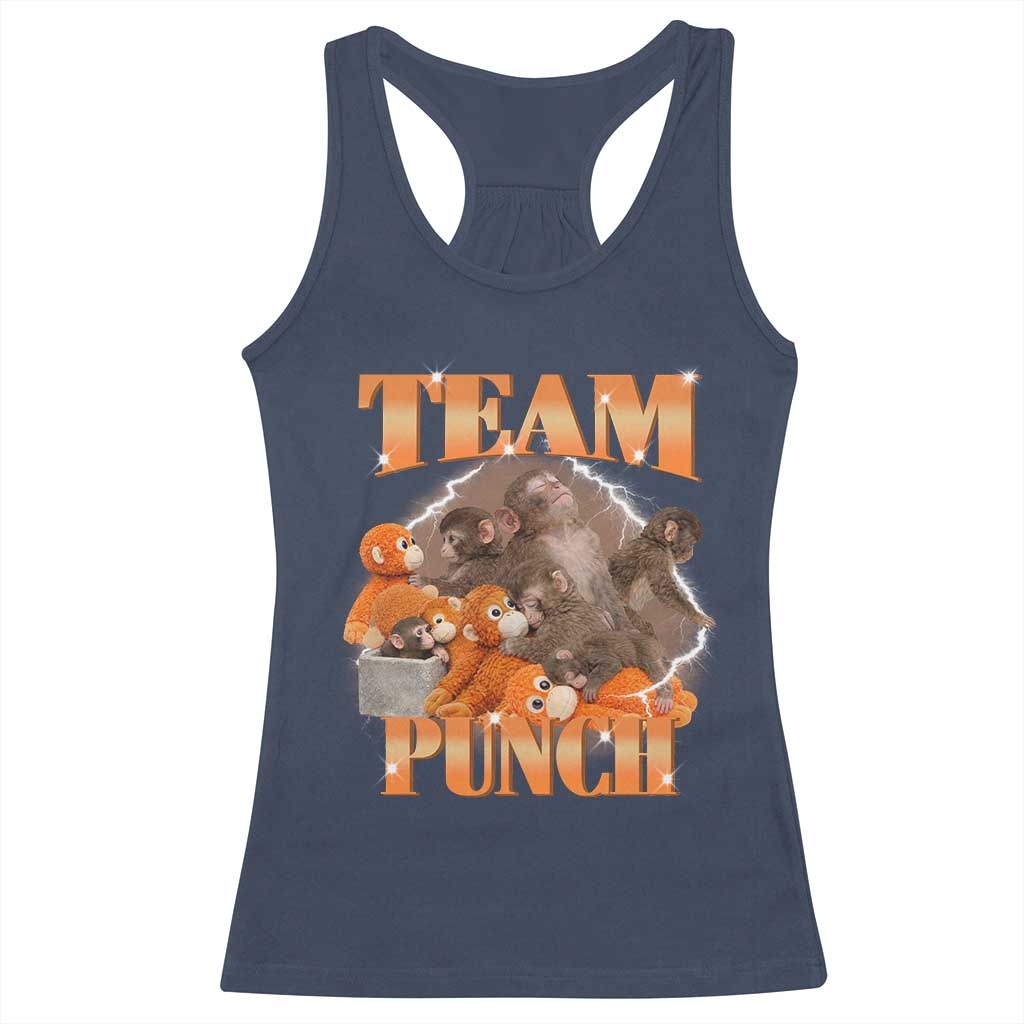 Viral Punch Monkey Racerback Tank Top Cute Baby Monkey With Plush Toy Meme TS14 Navy Print Your Wear