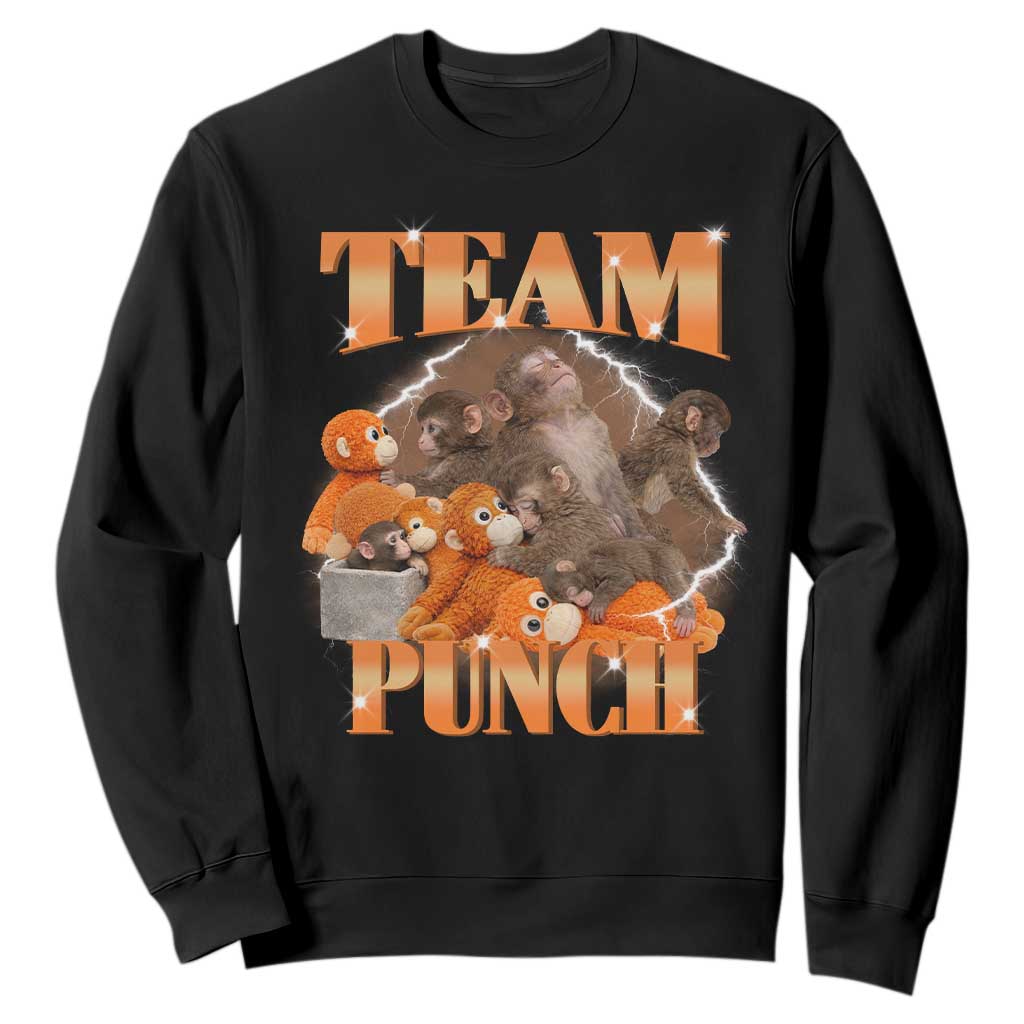 Viral Punch Monkey Sweatshirt Cute Baby Monkey With Plush Toy Meme TS14 Black Print Your Wear