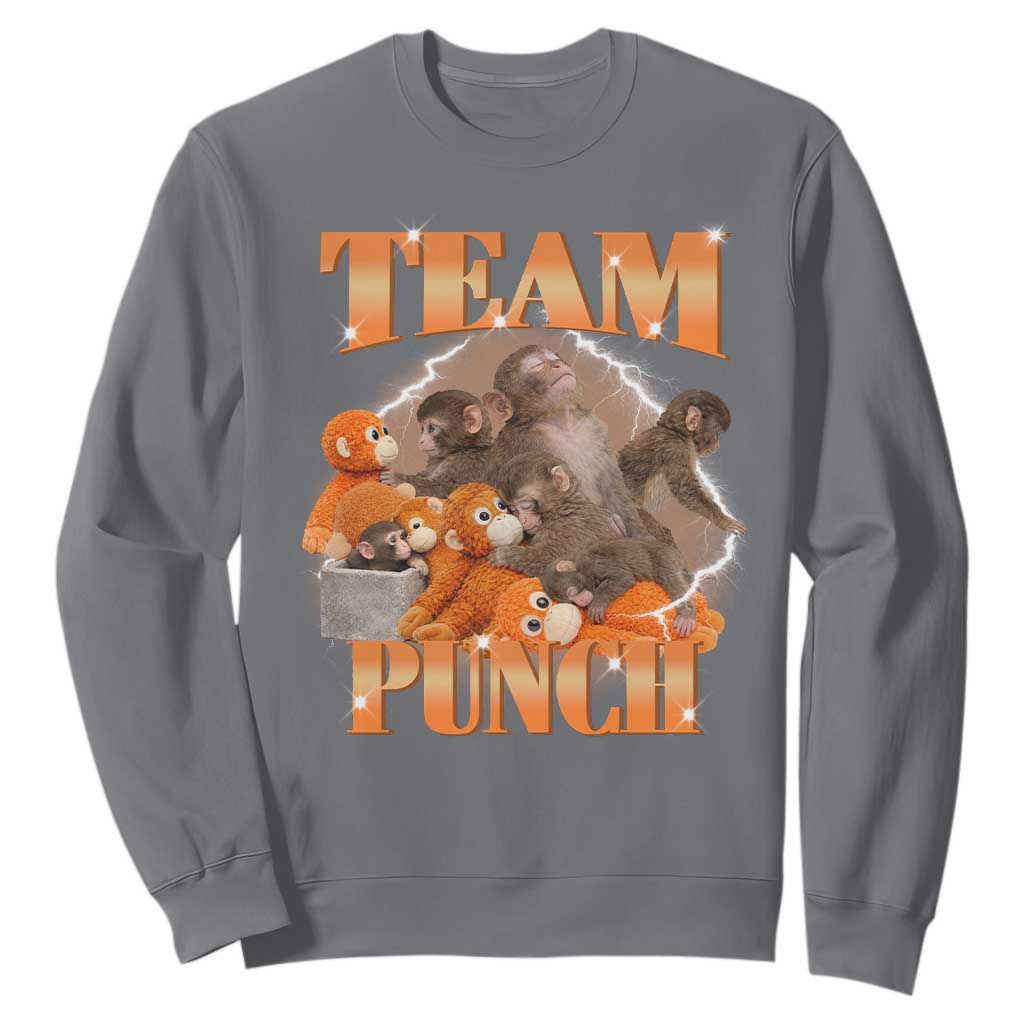 Viral Punch Monkey Sweatshirt Cute Baby Monkey With Plush Toy Meme TS14 Charcoal Print Your Wear
