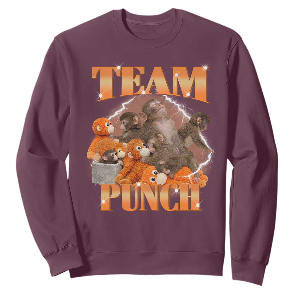 Viral Punch Monkey Sweatshirt Cute Baby Monkey With Plush Toy Meme TS14 Maroon Print Your Wear