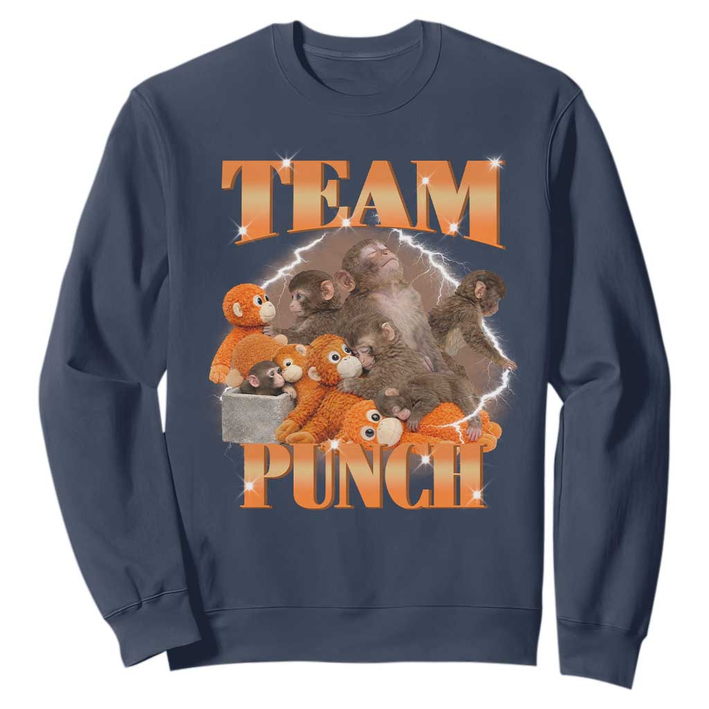 Viral Punch Monkey Sweatshirt Cute Baby Monkey With Plush Toy Meme TS14 Navy Print Your Wear