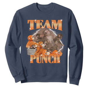Viral Punch Monkey Sweatshirt Cute Baby Monkey With Plush Toy Meme TS14 Navy Print Your Wear