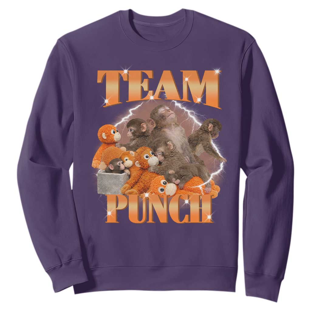 Viral Punch Monkey Sweatshirt Cute Baby Monkey With Plush Toy Meme TS14 Purple Print Your Wear