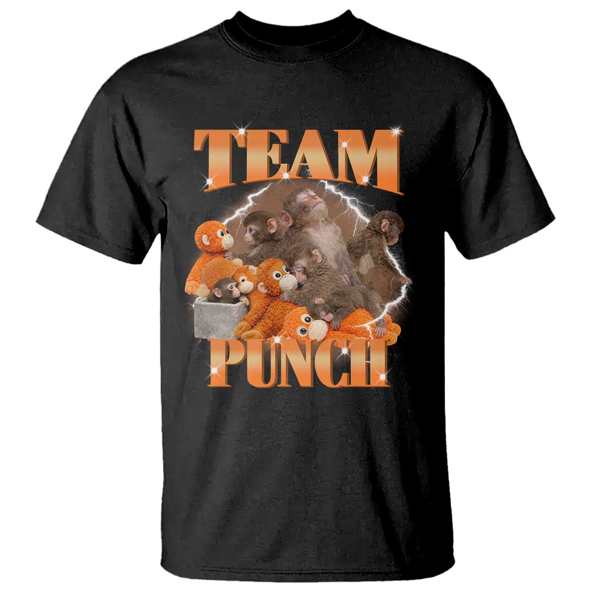 Viral Punch Monkey T Shirt Cute Baby Monkey With Plush Toy Meme TS14 Black Print Your Wear