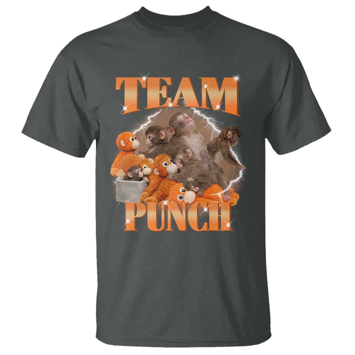 Viral Punch Monkey T Shirt Cute Baby Monkey With Plush Toy Meme TS14 Dark Heather Print Your Wear