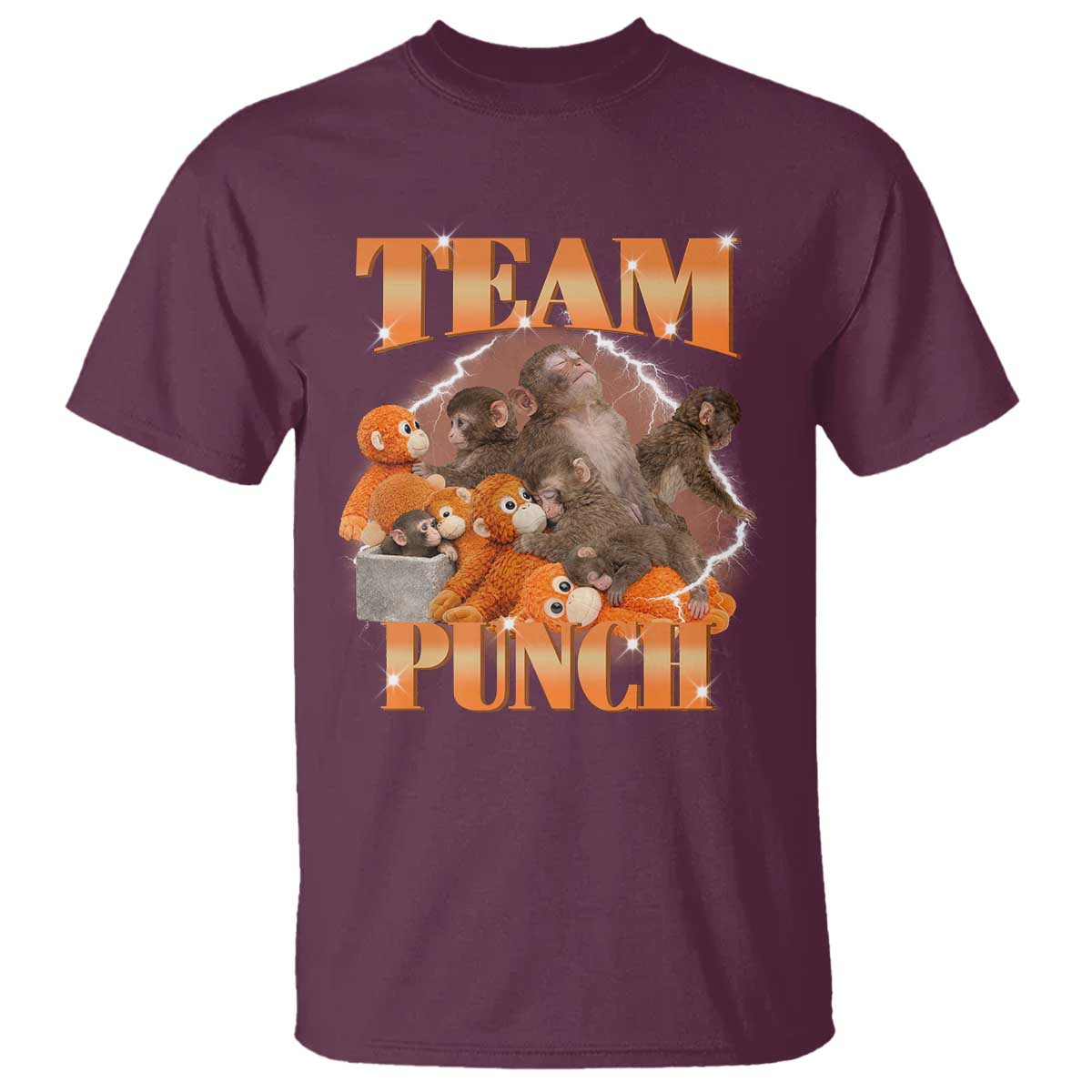 Viral Punch Monkey T Shirt Cute Baby Monkey With Plush Toy Meme TS14 Maroon Print Your Wear