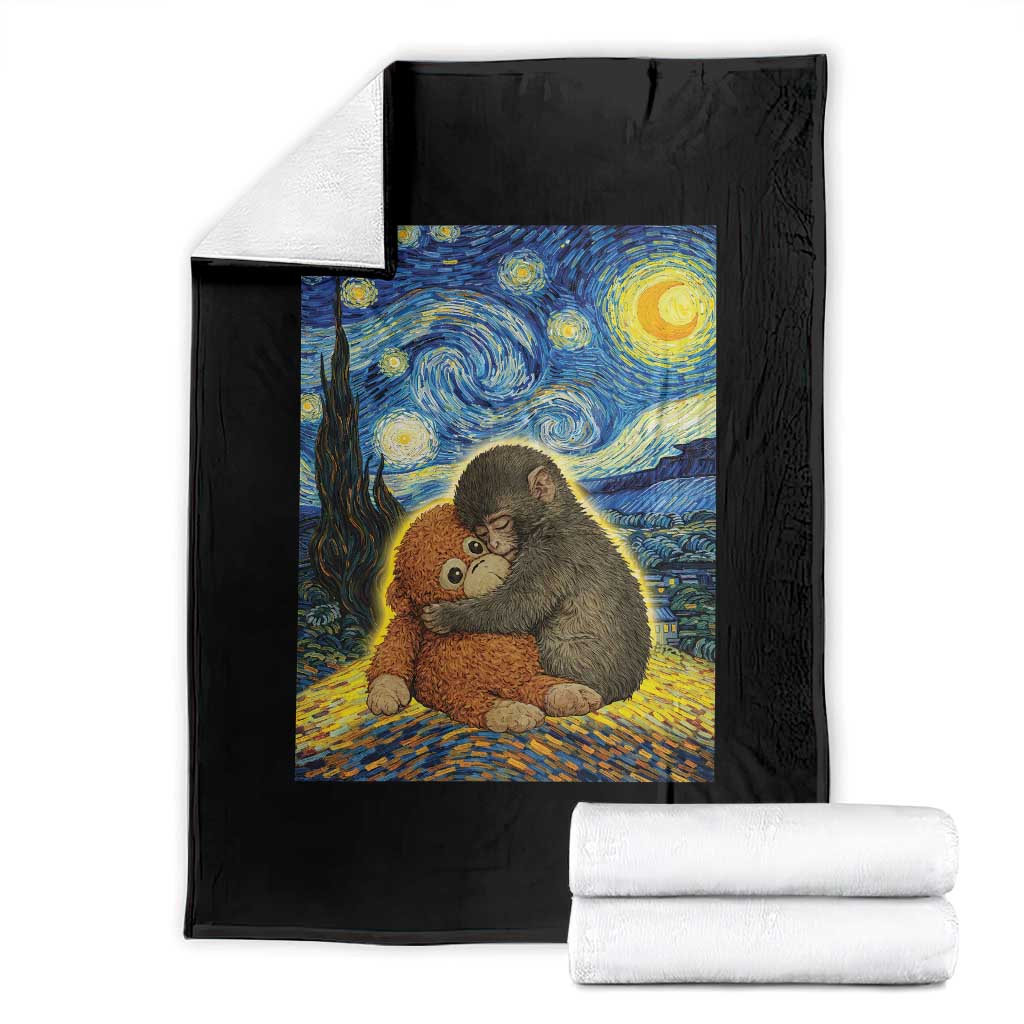 Punch Monkey Starry Night Viral Trend Throw Blanket TS14 Black Print Your Wear
