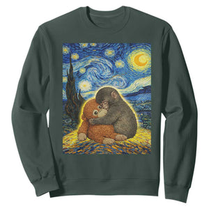 Punch Monkey Starry Night Viral Trend Sweatshirt TS14 Dark Forest Green Print Your Wear