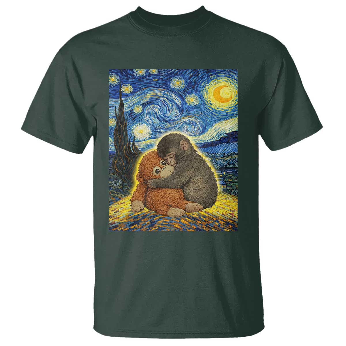 Punch Monkey Starry Night Viral Trend T Shirt TS14 Dark Forest Green Print Your Wear
