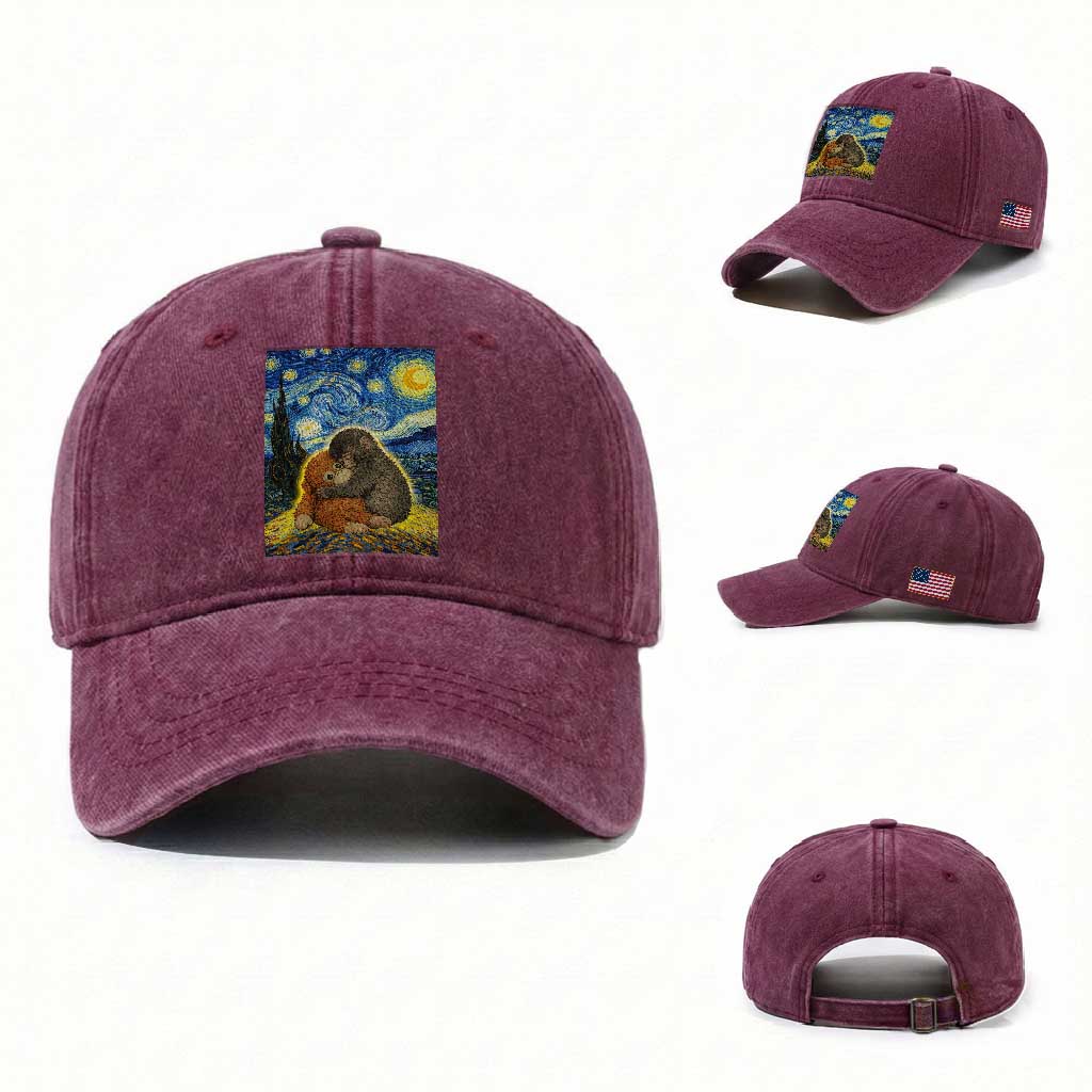 Punch Monkey Starry Night Viral Trend Washed Cotton Baseball Cap TS14 Washed Cap Universal Fit Burgundy Print Your Wear