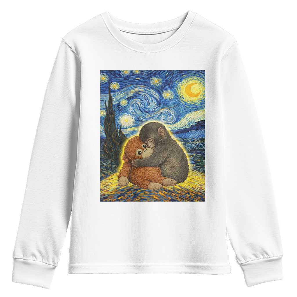 Punch Monkey Starry Night Viral Trend Youth Sweatshirt TS14 White Print Your Wear