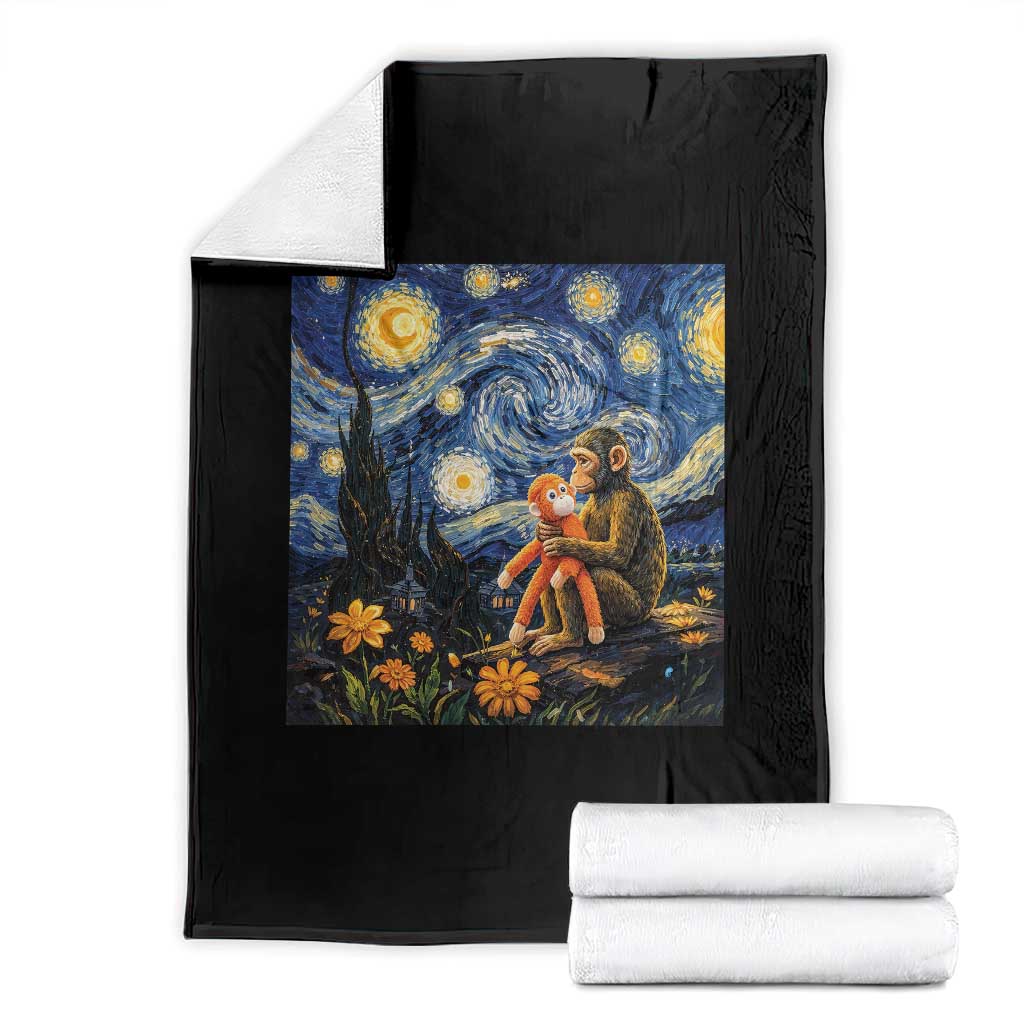 Baby Monkey Punch Starry Night Viral Trend Throw Blanket TS14 Black Print Your Wear