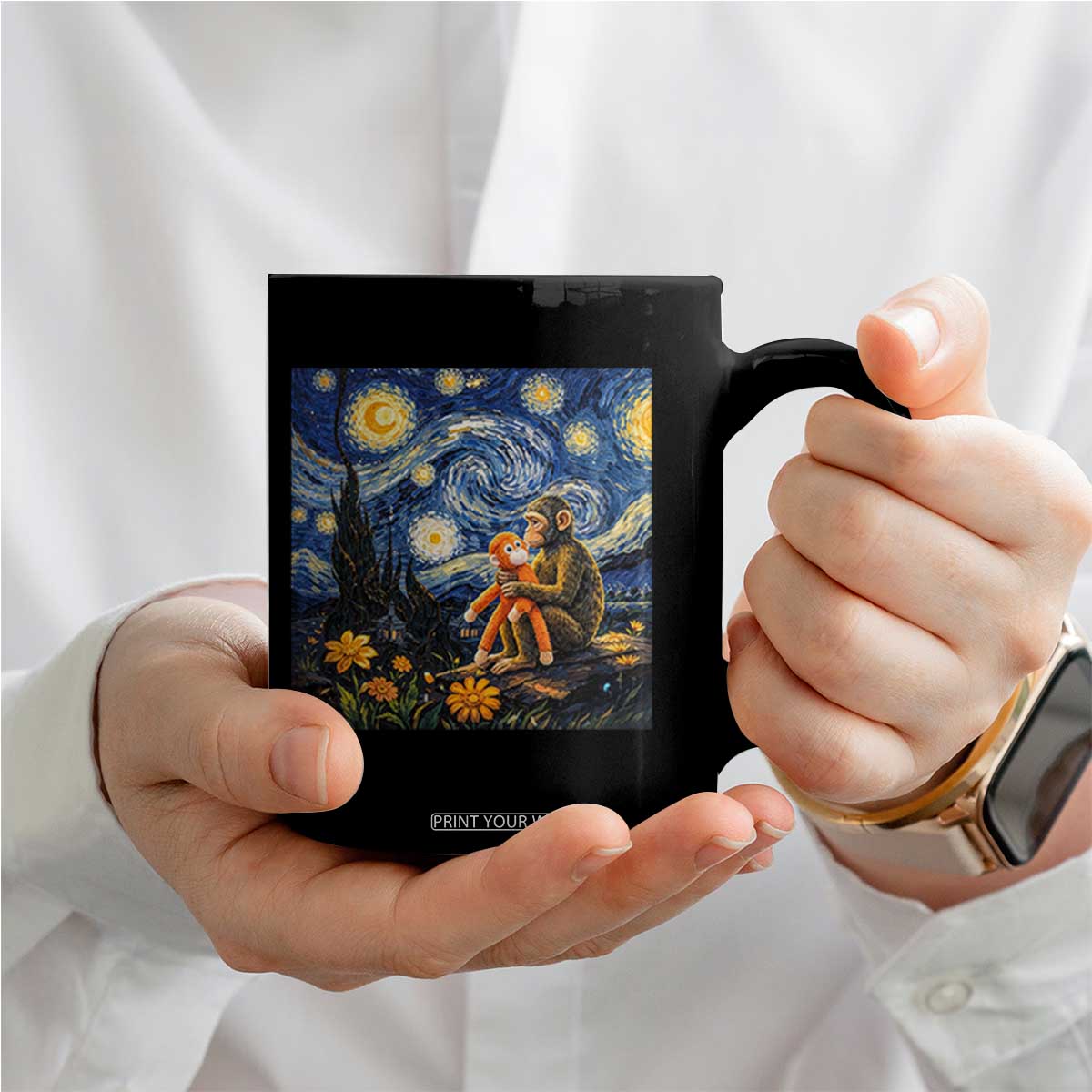 Baby Monkey Punch Starry Night Viral Trend Coffee Mug TS14 Print Your Wear