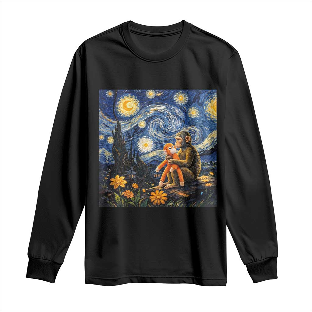 Baby Monkey Punch Starry Night Viral Trend Long Sleeve Shirt TS14 Black Print Your Wear