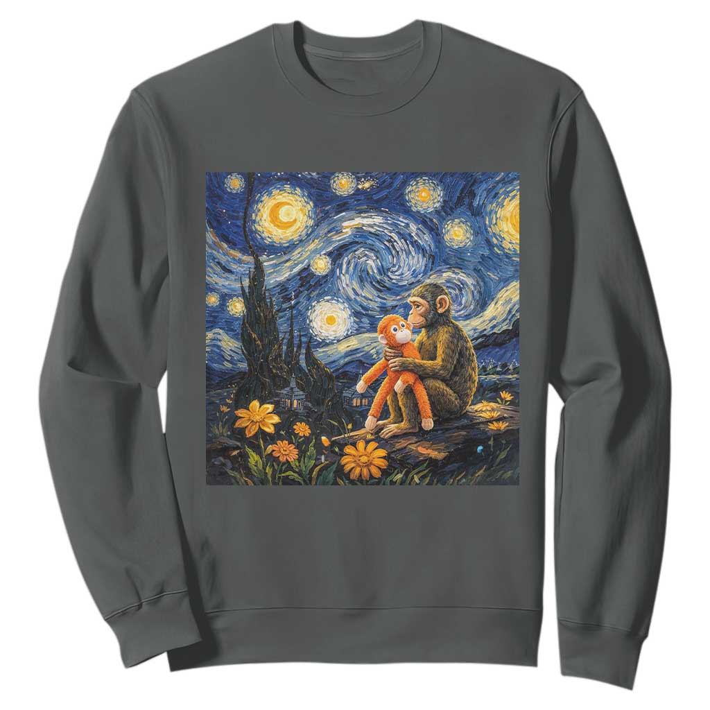 Baby Monkey Punch Starry Night Viral Trend Sweatshirt TS14 Dark Heather Print Your Wear