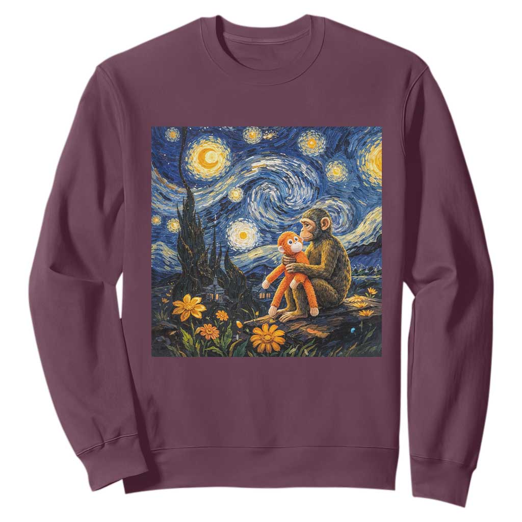 Baby Monkey Punch Starry Night Viral Trend Sweatshirt TS14 Maroon Print Your Wear