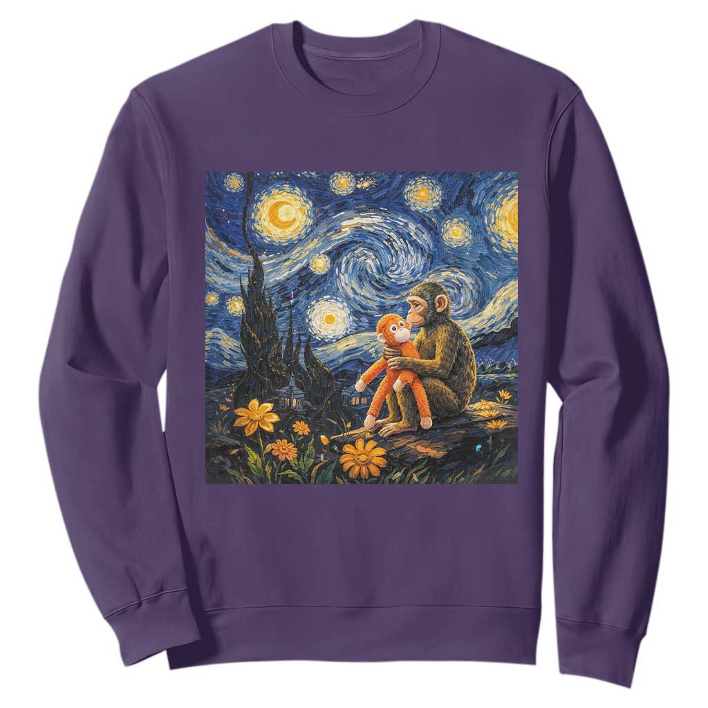 Baby Monkey Punch Starry Night Viral Trend Sweatshirt TS14 Purple Print Your Wear