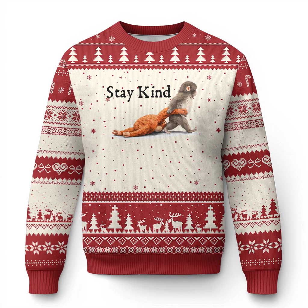 Punch The Monkey Meme Ugly Christmas Sweater Stay Kind TS14 Beige Red Print Your Wear