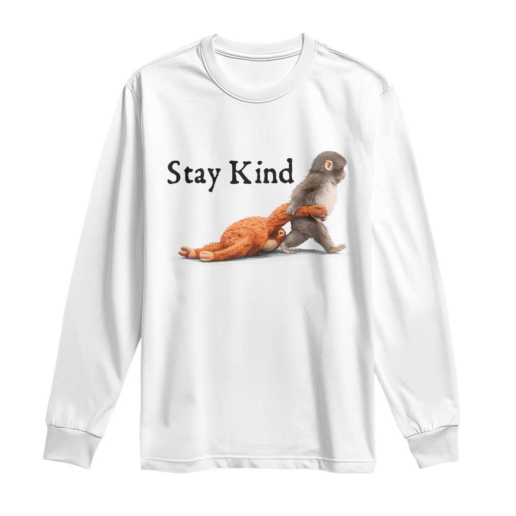 Punch The Monkey Meme Long Sleeve Shirt Stay Kind TS14 White Print Your Wear
