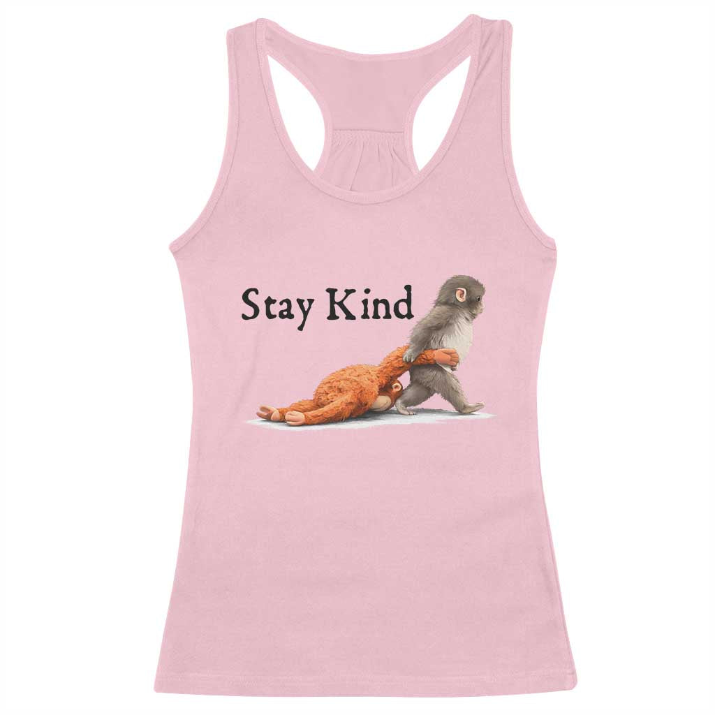 Punch The Monkey Meme Racerback Tank Top Stay Kind TS14 Light Pink Print Your Wear