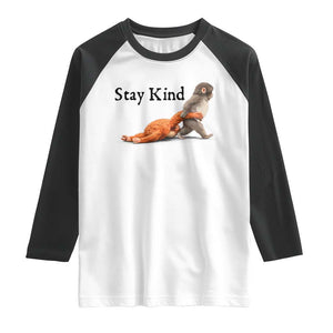 Punch The Monkey Meme Raglan Shirt Stay Kind TS14 White Black Print Your Wear