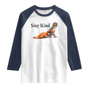 Punch The Monkey Meme Raglan Shirt Stay Kind TS14 White Navy Print Your Wear