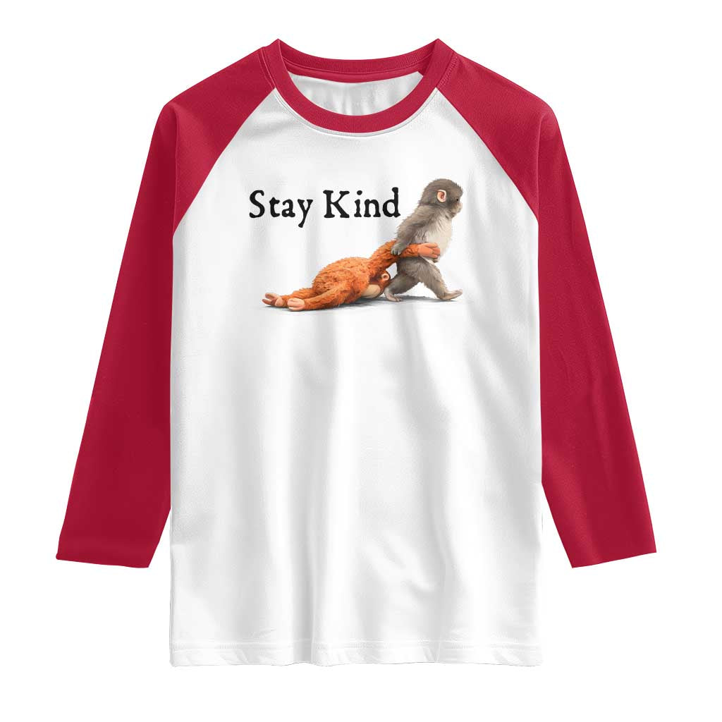 Punch The Monkey Meme Raglan Shirt Stay Kind TS14 White Red Print Your Wear