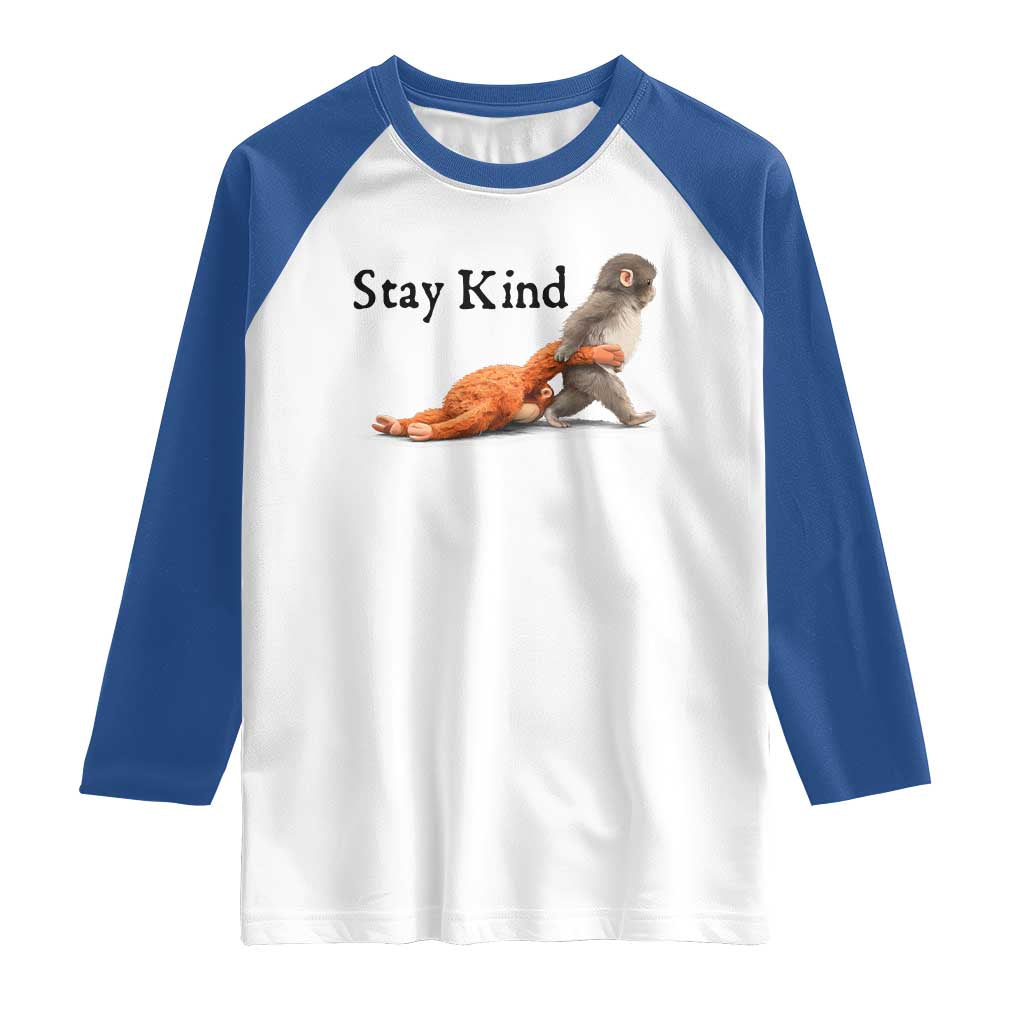 Punch The Monkey Meme Raglan Shirt Stay Kind TS14 White Royal Print Your Wear