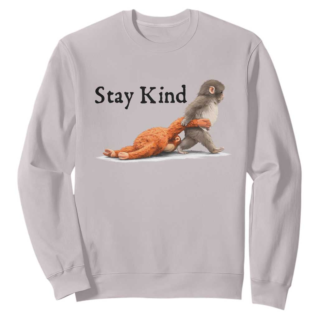 Punch The Monkey Meme Sweatshirt Stay Kind TS14 Ice Gray Print Your Wear