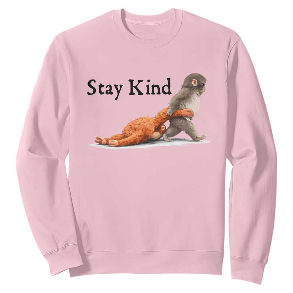 Punch The Monkey Meme Sweatshirt Stay Kind TS14 Light Pink Print Your Wear
