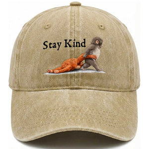 Punch The Monkey Meme Washed Cotton Baseball Cap Stay Kind TS14 Washed Cap Universal Fit Khaki Print Your Wear
