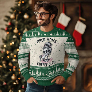 Tired Moms Coffee Club Ugly Christmas Sweater Funny Skeleton Drinking Coffee Lover TS14 Beige Green Print Your Wear