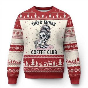 Tired Moms Coffee Club Ugly Christmas Sweater Funny Skeleton Drinking Coffee Lover TS14 Beige Red Print Your Wear