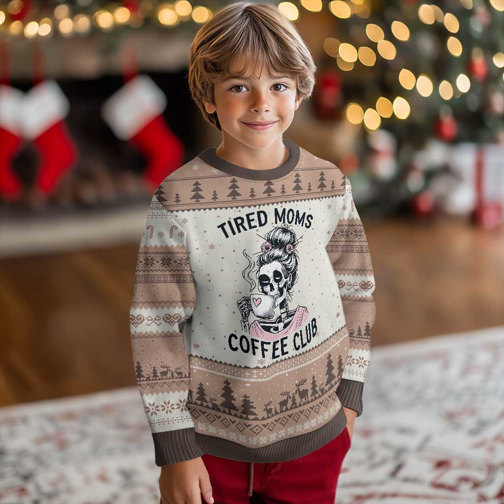 Tired Moms Coffee Club Ugly Christmas Sweater Funny Skeleton Drinking Coffee Lover TS14 Mocha Mousse Print Your Wear